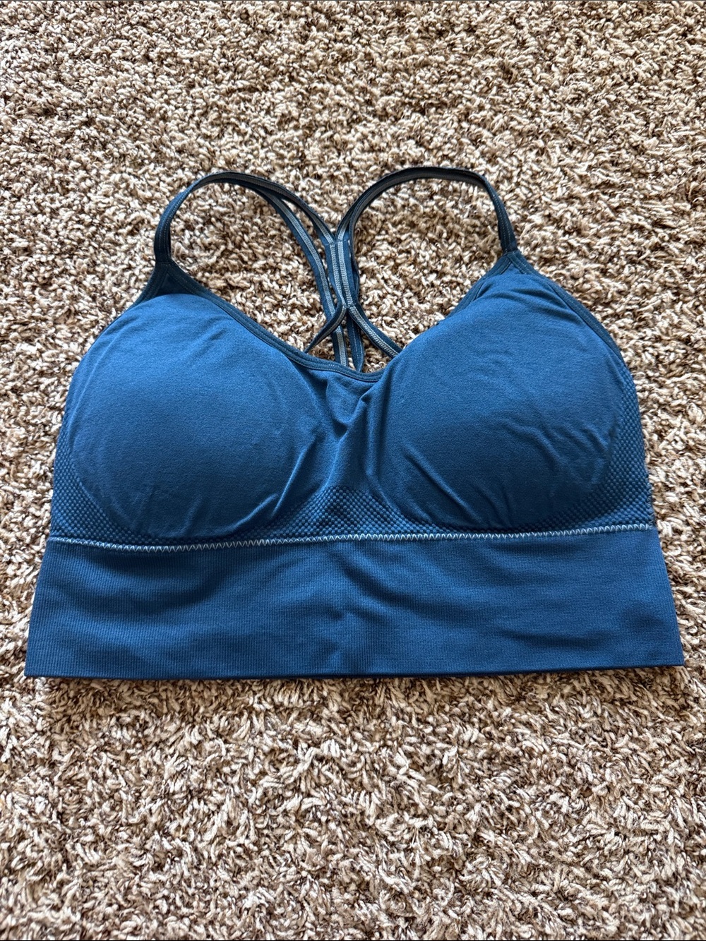 Seamless Teal Blue Padded Sports Bra with Racerback